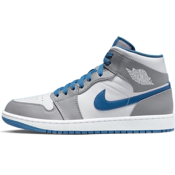 Nike Men's Air Jordan 1 Mid Shoes Sneaker Like New Cement Gray blue white - Picture 8 of 8
